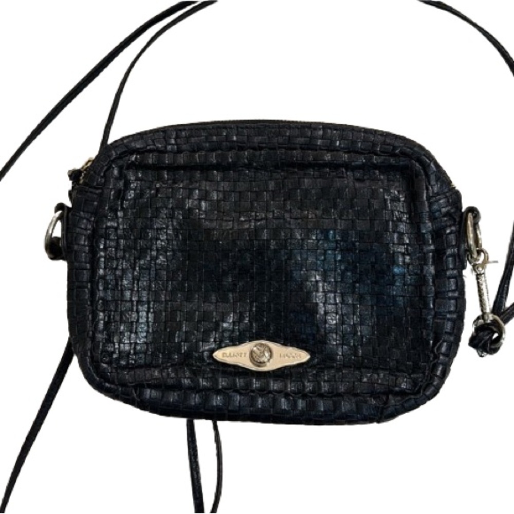 Elliott Lucca Black Leather Woven Double Strap Crossbody Bag